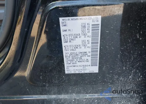 2016 Nissan Pathfinder Sl z USA, uszkodzony, nr VIN 5N1AR2MM5GC626604